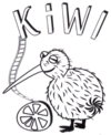 Das Logo von Kino in Wedel e.V. ein Kiwi mit einer Filmrolle im Schnabel