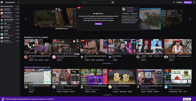 Die Twitch-Startseite