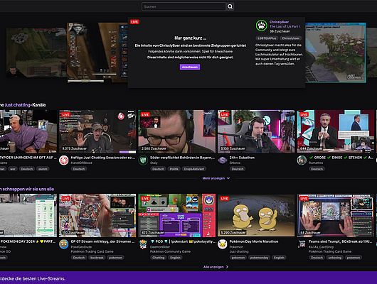 Die Twitch-Startseite