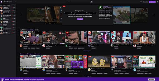 Die Twitch-Startseite