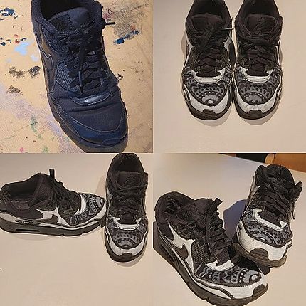 Sneakers bemalen, schwarze Sneakers werden schwarz-weiß
