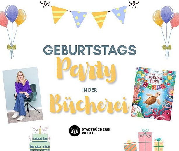 Schildkröten-Geburtstag in der Stadtbücherei (Copyright Autorinnenfoto Verena Linde, Buchcover Schneiderbuch)