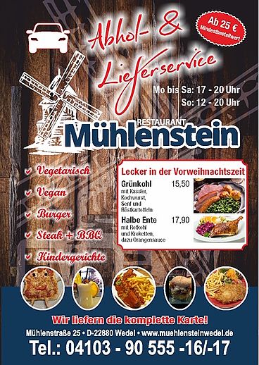 Das "Mühlenstein" bietet alle Gerichte auf der Karte auch "mobil"an. 