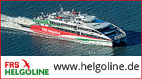 Das Banner zeigt den neuen katamaran und in der Unterzeile die Web-Adresse helgoline.de