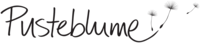 Logo der Pusteblume: Schriftzug Pusteblume mit Pusteblumensamen