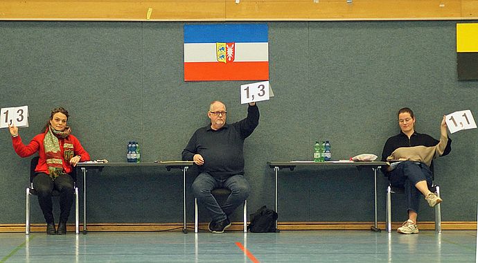 Die Wertungsrichter bei der Abstimmung für die technischer Ausführung und der künstlerischen Gestaltung.