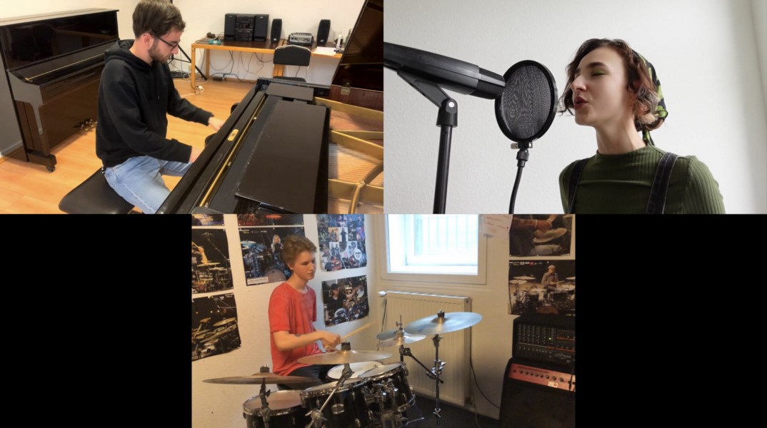 Riekje (Gesang), Thore (Keyboard) und Lennard (Schlagzeug) präsentieren den vierten Teil der Video-Reihe „Konzerte Online“ der Musikschule Wedel.